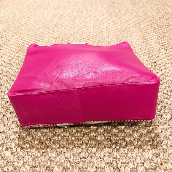 Floral Hot Pink Needlepoint Tote/Shoulder Bag with Beaded Handle, Suede Lining - Picture 3 of 11